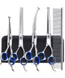 Gimars 6 in 1 Professional 4CR Stainless Steel Safety Round Tip Dog Scissors for Grooming, Heavy Duty Titanium Coated Pet Grooming Scissor for Dogs, Cats and Other Animals Blue 6 in 1 - Buy Online on SooperMarket.com
