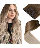 LAAVOO Ombre Balayage Clip-In Hair Extensions 40cm Real Hair Light Brown to Dark Ash Blonde & Platinum Blonde 70g/5pcs Remy Quality - Buy Online on SooperMarket.com