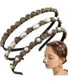 NAIHOD 3 Pcs Pearls Rhinestones Thin Headbands for Women - Luxury Vintage Hair Bands - Buy Online on SooperMarket.com