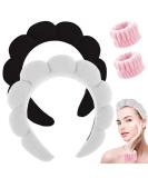 Spa Headband for Women - Soft Terry Cloth Makeup Headband Set for Face Washing and Skincare - Includes Face Wash Wristbands - Ideal Gift - Black+Grey - Buy Online on SooperMarket.com
