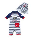 BONVERANO Toddler Boys Swimsuit | UPF 50+ Captain Bathing Suit for 2-3 Years | Short-Sleeve Zipper One Piece Swimwear - Buy Online on SooperMarket.com