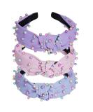 Sucrain 3 Pcs Colorful Pearl Knotted Headbands for Women & Girls - Jeweled Gem Embellished Hair Accessories (Pink Blue Purple) - Buy Online on SooperMarket.com