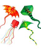 4 Pack Kites - Large Fire Dragon Kite Green Snake Kite Devil Fish Kite Red Mollusc Octopus with Long Colorful Tail for Kids Adults Outdoor Game Activities Fire Dragon+Snake+Devil Fish+Octopus - Buy Online on SooperMarket.com