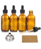 AOZITA 4 Pack 2 oz Dropper Bottles with 1 Funnels & 4 Labels - 60ml Thick Dark Amber Glass Tincture Bottles with Eye Droppers - Leakproof Essential Oils Bottles - Buy Online on SooperMarket.com