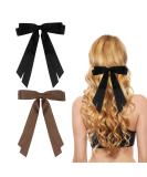 2 Pack Hair Bows for Women Black Bow Hair Clips French Barrette with Long Silky Satin Hair Ribbons for Women Girls(Black Brown) - Buy Online on SooperMarket.com