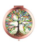 YCKMD Rose Gold Travel Purse Mirror Compact Double Sides 2X & 1x Magnification Hand Mirror Metal Round Bohemian Mirror for Women and Girls-Life Tree - Buy Online on SooperMarket.com