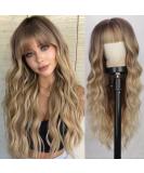 Lativ Blonde Wig With Bangs Long Wavy Curly Ombre Wig with Dark Root Synthetic Heat Resistant Wigs for Women Daily Party Use - Buy Online on SooperMarket.com