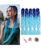 Showjarlly jumbo braid art hair hair ombre braid extension 24 inch KanCalon hair braid extensions 5 pieces for crochet twist lichen hair box braid for braid braids king blue/sky blue# 61cm-24 inch (5 Pack) royal blue/sky blue - Buy Online on SooperMarket.com