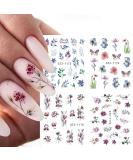 Floral and Butterfly Nail Art Stickers - Watercolor Decals for Women's DIY Manicure - 12PCS - Buy Online on SooperMarket.com