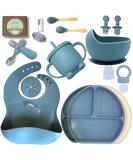 O'doe Baby Led Weaning Feeding Supplies Set (17 Pcs) | Suction Silicone Bowl, Spoons, Bibs, Sippy Cup, Plate Kit - Blue V2 - Buy Online on SooperMarket.com