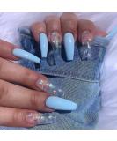Handcess Long Glossy Blue Coffin Ballerina Press-On Nails 24PC Butterfly Acrylic Art for Women & Girls - Buy Online on SooperMarket.com