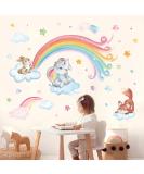 Wondever Rainbow Animals Wall Stickers - Elephant Rabbit Fox Clouds Decals for Nursery & Kids Bedroom - Buy Online on SooperMarket.com