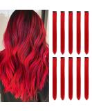 Colored Hair Extensions Clip In for Girls 22 Inch Colorful Straight Hair Extensions for Party Highlights Hair Accessories Hair Pieces for Women(10 PCS Red) 10pcs-Red - Buy Online on SooperMarket.com