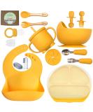 O'doe Baby Led Weaning Feeding Set (17 Pcs) | Suction Silicone Bowl, Utensils, Spoons, Bibs, Plate Kit for Self Eating | Yellow V2 - Buy Online on SooperMarket.com