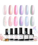 Modelones Pearl Gel Nail Polish Set - 6 Colors Aurora Iridescent Shimmer | Soak Off LED Summer Glitter DIY Nail Art - Mermaid Shell Effect - Buy Online on SooperMarket.com