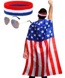 American Flag Costume Cape, Retro 80's American USA Sunglasses and USA Flag Headband for 4th of July Independence Day Celebration - Buy Online on SooperMarket.com