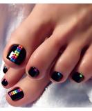 Aegenacess 28pcs Toenail Press on Summer Fake Toe Nails Press ons False Nail Tips Beach Short Pedicure Kit for Women and Girls (Black Mixed Dots) - Buy Online on SooperMarket.com