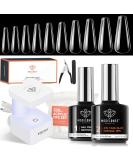 Modelones Nail Tips and Glue Gel Kit - 4 in 1 Nail Glue, Base Gel, Ultra-Portable Lamp, 500 Coffin Nails - Acrylic DIY Nail Art Tools for Gel Extensions - Nude/Clear - Buy Online on SooperMarket.com