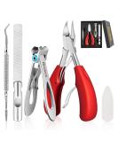 Professional Stainless Steel Nail Clippers for Thick Nails - Ideal for Ingrown Toenails, Men, Women, Seniors - Large Toenail and Fingernail Clippers Set (Red/Silver) - Buy Online on SooperMarket.com