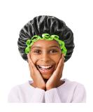 Mikimini Black Small Shower Cap for Kids - Double Layer Waterproof Bathing Hair Cap with Reusable PEVA Lining - Cute & Stretchy Shower Hat - Buy Online on SooperMarket.com
