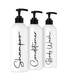 Alora 16oz Reusable Shampoo and Conditioner Bottles - Set of 3 - White - Easy to read Lettering - Pump Bottle Dispenser for Shampoo Conditioner Body Wash - Empty Plastic Refillable Containers Set of 3 White - Buy Online on SooperMarket.com