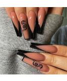 Brishow artificial nails pink long nails to stick on press on nails with black dragon French false nails carnival fake nails 24 pieces for women and girls - Buy Online on SooperMarket.com