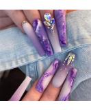 24Pcs Purple Rhinestone Long Coffin Press on Nails - Full Cover Acrylic Matte Artificial Luxury Nails for Women and Girls - Buy Online on SooperMarket.com