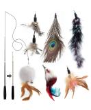 MAIYADUO Cat Teasers Cat Feather Wand Cat Toy Interactive Toy Feather Wand with Bell 5x Natural Feather Refills - Buy Online on SooperMarket.com