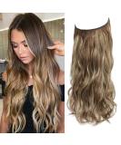 Invisible Wire Hair Extension Brown with Golden Highlights Friendly Synthetic 20 inch Wavy Pieces for Women 20 inch Brown with Golden highlights - Buy Online on SooperMarket.com