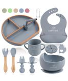 Bebefant Baby Weaning Set: Suction Bowl, Plate, Cup, Bib, Fork & Spoon for Baby Led Weaning - Grey & Orange - Large Set - Buy Online on SooperMarket.com