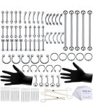 100PCS Piercing Kit: Nose Septum Rings, Ear Lip Belly Button Tongue Tragus Cartilage Daith Jewelry Set with Needles and Alcohol Pads - Buy Online on SooperMarket.com