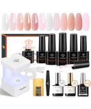 Modelones 8-in-1 Nail Builder Gel Kit with Mini Nail Lamp - Clear Pink Hard Gel Builder for Nails Extension - Includes 6 Colors, Nail Forms Set, Base Gel - Nail Art Strengthener - Buy Online on SooperMarket.com