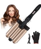 3 Barrel Curling Iron Wand - 1.25 Inch Ceramic Tourmaline Triple Barrel Hair Waver with Adjustable Temperature & LCD Display - Portable Rose Gold Crimper for Effortless Beach Waves - Buy Online on SooperMarket.com