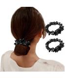 Elegant Black Crystal Beads Hair Tie Scrunchies - Boho Hair Accessory for Women and Girls - Buy Online on SooperMarket.com