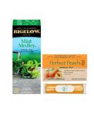 Bigelow Medicine Ball Cold Buster Tea Bundle by Foxtail Collective: 28 sachets Mint Medley and 20 sachets of Perfect Peach | Ten 100% Grade A Honey Straws | 6 Recipes Custom Tote - Buy Online on SooperMarket.com