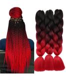 Tess Braids Extensions Ombre 60cm - Jumbo Kanecalon Hair for Box Braids | 100g (Black Red Ombre) - Buy Online on SooperMarket.com