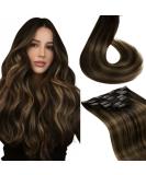 LAAVOO Brown Clip-In Extensions - 30cm Remy Real Hair Ombre Brown with Light Brown Clips | 70g/5pcs Double Tress - Buy Online on SooperMarket.com