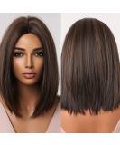 Allbell Brown Bob Wig with Blonde Highlights - Short Straight Synthetic Hair Middle Part for Women - Buy Online on SooperMarket.com