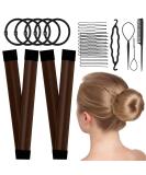 Magic Hair Bun Maker Donut 2 PCS - French Twist Styling Tool with Bobby Pins & Elastic Bands - Brown - Buy Online on SooperMarket.com