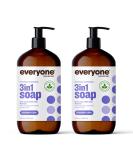 Everyone 3-in-1 Soap, Body Wash, Bubble Bath, Shampoo, 32 Ounce (Pack of 2), Lavender and Aloe, Coconut Cleanser with Organic Plant Extracts and Pure Essential Oils - Buy Online on SooperMarket.com
