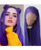 Towarm Dark Purple Long Straight Synthetic Lace Front Wig - Heat Resistant Fiber, Pre Plucked Natural Hairline - Cosplay and Daily Wear - Purple - Buy Online on SooperMarket.com
