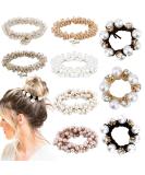 Ahoney 9Pcs Pearl Hair Ties Elastic Hair Scrunchies Hold Crystal Beads Bulk Hair Ropes Stretchy Handmade Boho Hair Accessories for Women Girls (Pearl&Crystal) - Buy Online on SooperMarket.com