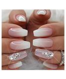 Pink Gradient Rhinestone Press on Nails - 24 Pcs Medium Coffin Shape | Glitter Powder & Rhinestone Designs | False Nails for Women and Girls - Buy Online on SooperMarket.com