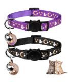2PCS Breakaway Cat Collars with Bell - Adjustable Safe Kitten Collars - Glow in The Dark - Black&Purple - Buy Online on SooperMarket.com