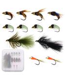 Ivei Fly Fishing Flies Kit - Premium Hand-Tied Assortment of 12 Dry/Wet Flies Nymphs & Streamers with Portable Box for Trout & Bass Fishing - Buy Online on SooperMarket.com