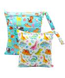 HOTLIKE 2Pcs Waterproof Reusable Wet Bag | Cloth Diaper Organizer for Daycare, Travel, Beach | Double Zipper Storage Bag - Blue - Buy Online on SooperMarket.com
