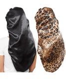 2 Pcs Hair Bonnets for Women Satin Black Leopard Soft Elastic Band Silky Sleeping Cap Big Bonnets for Women Bonnet for Braids - Buy Online on SooperMarket.com