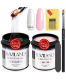 Saviland UV Gel Kit - 2 Pieces Clear & Light Pink Nail Extension & Repair Gel 3.53 oz with Nail Brush & Shapes - Large Capacity Soak-Off UV Gel Set for Perfect Nails - Buy Online on SooperMarket.com