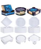 LET'S RESIN 18 Pcs Coaster Resin Molds Silicone, Coaster Molds with Round Square Octagon Shape Holder Molds, Coaster Silicone Molds for Epoxy Resin, DIY Art Craft Cup Mats - Buy Online on SooperMarket.com