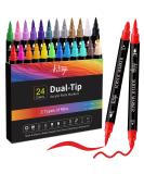 24 Colors Acrylic Paint Pens  Dual Tip Pens With Medium Tip and Brush Tip  Paint Markers for Rock Painting  Ceramic  Wood  Plastic  Calligraphy  Scrapbooking  Brush Lettering  Card Making  DIY Crafts - Buy Online on SooperMarket.com